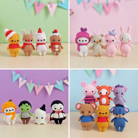 Mini Amigurumis : Halloween + Christmas + Valentine + Winnie and friends